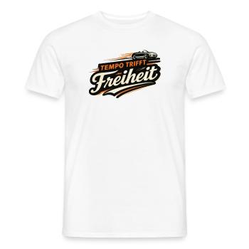 Tempo trifft Freiheit Cabriolet Spruch  - Männer T-Shirt - Weiß - Vorne - AI Model Male 178 dark (178cm)