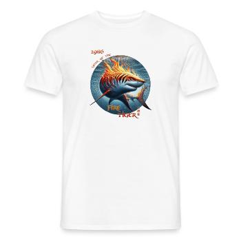 Fire Tiger 1986 – The Burning Tiger Shark - Men's T-Shirt - white - Front - AI Model Male 178 dark (178cm)