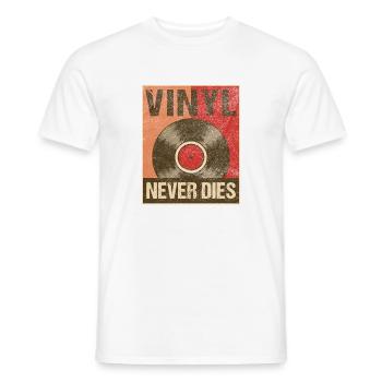 Graphique rétro de l’affiche Vinyl Never Dies - T-shirt homme - blanc - Devant - AI Model Male 178 dark (178cm)
