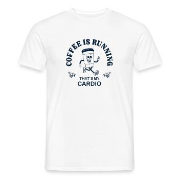 Coffee Is Running – Funny Coffee Sports Saying - Men's T-Shirt - white - Front - AI Model Male 178 dark (178cm)
