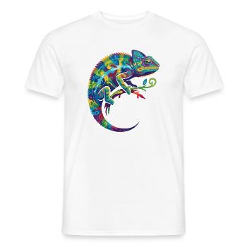 Colorful chameleon sitting on branch motif - Men's T-Shirt - white - Front - AI Model Male 178 dark (178cm)