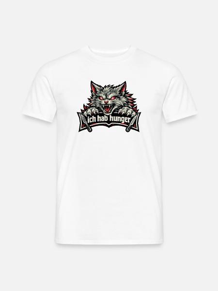 Böse Katze mit "Ich hab Hunger" Spruch - Männer T-Shirt - Weiß