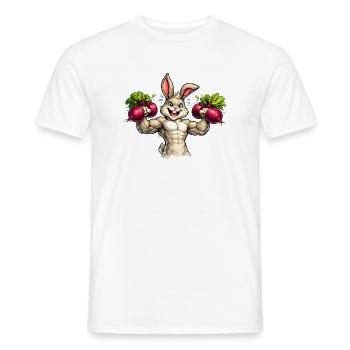 Hase im Gym mit Rote-Rüben-Hanteln  - Männer T-Shirt - Weiß - Vorne - AI Model Male 178 dark (178cm)