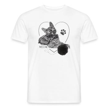 Miaou cadeau en forme de boule de laine en forme de chat - T-shirt homme - blanc - Devant - AI Model Male 178 dark (178cm)