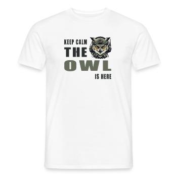 Keep calm, the owl is here - Men's T-Shirt - white - Front - AI Model Male 178 dark (178cm)