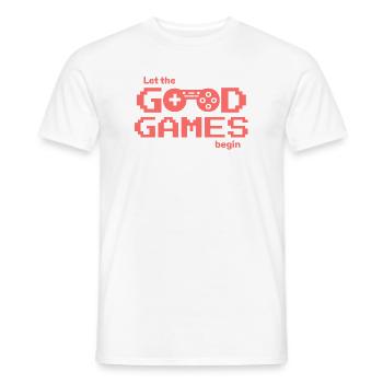 Retro Pixellogo Gaming "Let the Good Games begin" - Männer T-Shirt - Weiß - Vorne - AI Model Male 178 dark (178cm)