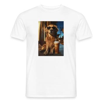 Golden Retriever with Iced Coffee - Men's T-Shirt - white - Front - AI Model Male 178 dark (178cm)