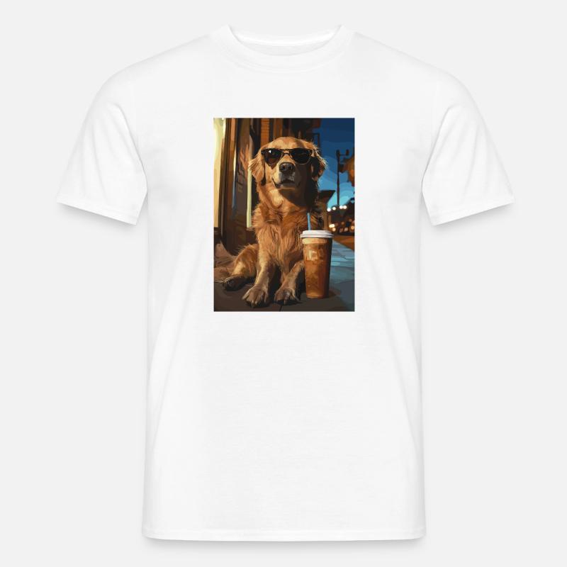Golden Retriever mit Eiskaffee - Männer T-Shirt - Weiß