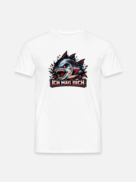 Bissiger Piranha - Netter Spruch: Ich Mag Dich - Männer T-Shirt - Weiß