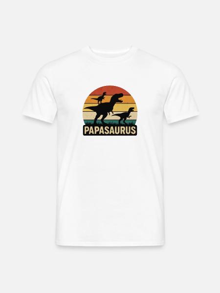 Papasaurus Dino Retro Sonnenuntergang - Männer T-Shirt - Weiß