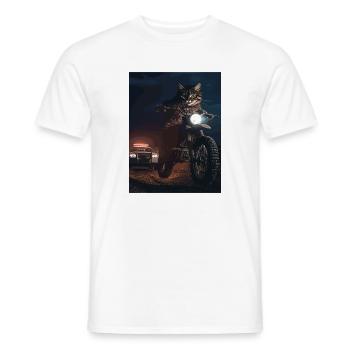 Night cat on motorcycle - Men's T-Shirt - white - Front - AI Model Male 178 dark (178cm)