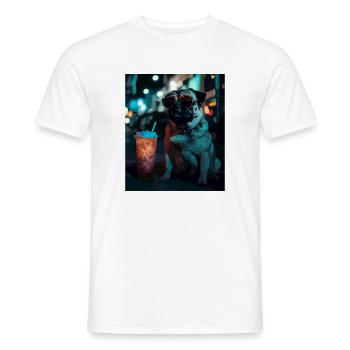 Neon Pug in Nightlife - Men's T-Shirt - white - Front - AI Model Male 178 dark (178cm)