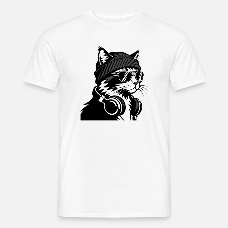 Cat DJ Cozy Black Knit - T-shirt herr - vit