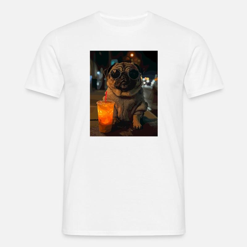 Mops mit Eisdrink - Männer T-Shirt - Weiß