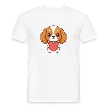 Chiot câlin tenant un cœur rose - T-shirt homme - blanc - Devant - AI Model Male 178 dark (178cm)
