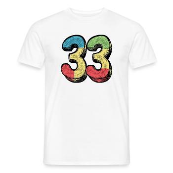 33 Zahl Bunt - Männer T-Shirt - Weiß - Vorne - AI Model Male 178 dark (178cm)