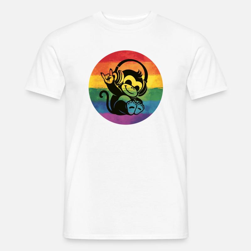 Regenbogen Affe – Kopfhörer Rockhandzeichen - Männer T-Shirt - Weiß