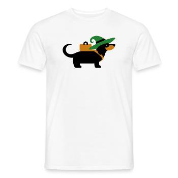 Teckel errant avec chapeau de sorcière et sac - T-shirt homme - blanc - Devant - AI Model Male 178 dark (178cm)