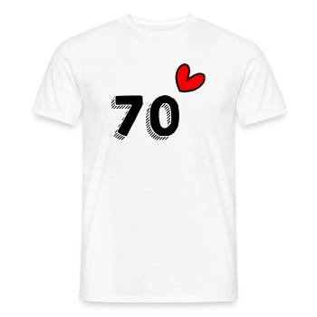 70. 70 YEARS. 70th ANNIVERSARY. 70 YEARS ANNIVERSARY. - Men's T-Shirt - white - Front - AI Model Male 178 dark (178cm)