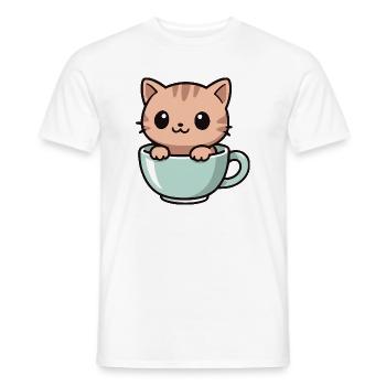 Cat in Coffee Mug - Cute Motif - Men's T-Shirt - white - Front - AI Model Male 178 dark (178cm)