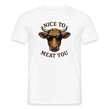 NICE TO MEAT YOU Stier mit Sonnenbrille - Männer T-Shirt - Weiß - Vorne - AI Model Male 178 dark (178cm)