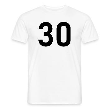 30. 30 YEARS. 30th ANNIVERSARY. 30 YEARS ANNIVERSARY. - Men's T-Shirt - white - Front - AI Model Male 178 dark (178cm)