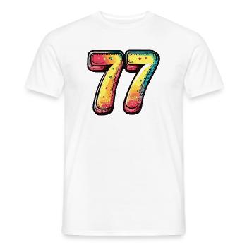 77 Zahl Bunt - Männer T-Shirt - Weiß - Vorne - AI Model Male 178 dark (178cm)