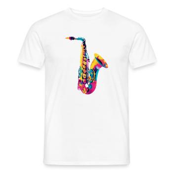 Leuchtendes Saxophon Farbexplosion - Männer T-Shirt - Weiß - Vorne - AI Model Male 178 dark (178cm)