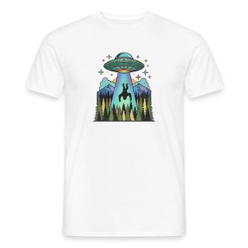 Bigfoot Alien Abduction Sasquatch UFO Spaceship - Men's T-Shirt - white - Front - AI Model Male 178 dark (178cm)