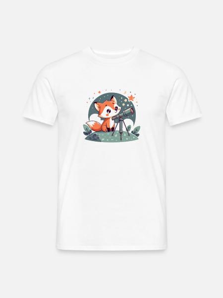 Fuchs am Teleskop unter Sternen - Männer T-Shirt - Weiß