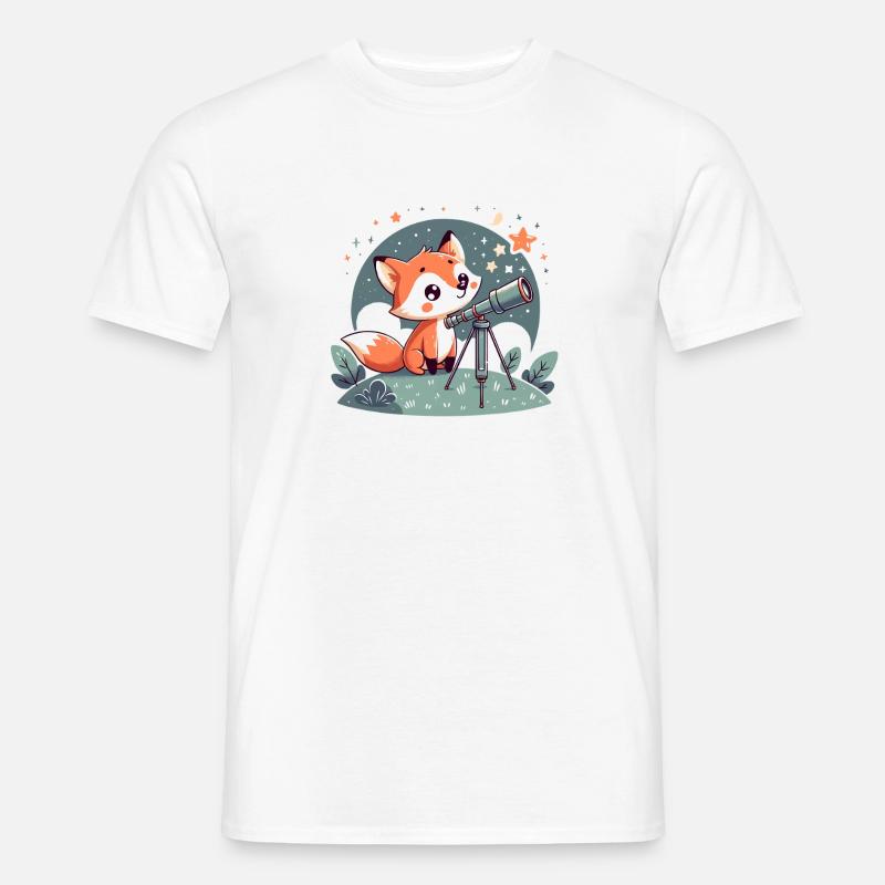Fuchs am Teleskop unter Sternen - Männer T-Shirt - Weiß