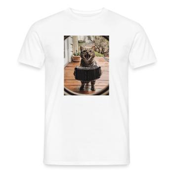 Accordéon chat sur le porche - T-shirt homme - blanc - Devant - AI Model Male 178 dark (178cm)