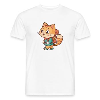 Abenteuerlustige Katze auf einer Wanderung - Männer T-Shirt - Weiß - Vorne - AI Model Male 178 dark (178cm)