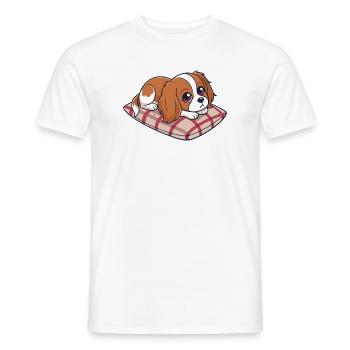 Cavalier king charle dreamer on plaid cushion - Men's T-Shirt - white - Front - AI Model Male 178 dark (178cm)