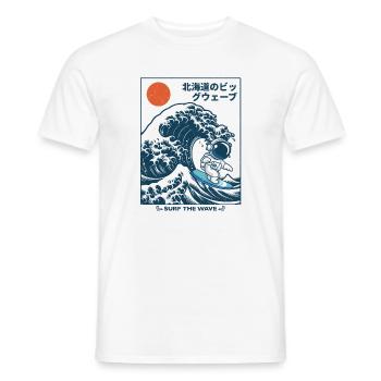 Japan Great Wave of Hokkaido Surfing Astronaut - Men's T-Shirt - white - Front - AI Model Male 178 dark (178cm)