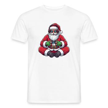Père Noël joueur jouant à la manette de jeu vidéo - T-shirt homme - blanc - Devant - AI Model Male 178 dark (178cm)