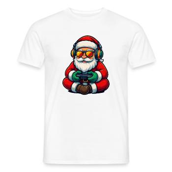 Père Noël joueur jouant à la manette de jeu vidéo - T-shirt homme - blanc - Devant - AI Model Male 178 dark (178cm)