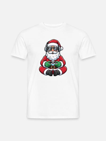 Gamer Weihnachtsmann Spielt Videospiel-Controller - Männer T-Shirt - Weiß