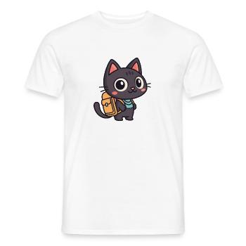 Chat explorateur mignon à cartable - T-shirt homme - blanc - Devant - AI Model Male 178 dark (178cm)