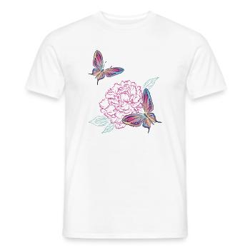 Pivoines et papillons - T-shirt homme - blanc - Devant - AI Model Male 178 dark (178cm)