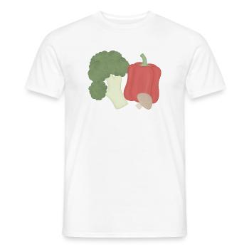 Vegetable Trio Broccoli Pepper Mushroom - Men's T-Shirt - white - Front - AI Model Male 178 dark (178cm)