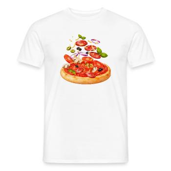 Pizza with salami and vegetables illustration - Men's T-Shirt - white - Front - AI Model Male 178 dark (178cm)