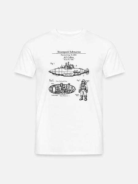 Vintage Steampunk-U-Boot-Bauplan - Männer T-Shirt - Weiß