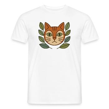 Katzenportrait im Blattkranz - Männer T-Shirt - Weiß - Vorne - AI Model Male 178 dark (178cm)
