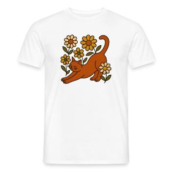 Orange cat between garden daisies - Men's T-Shirt - white - Front - AI Model Male 178 dark (178cm)