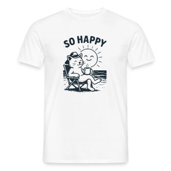 Chilling Cat on the Beach – So Happy Design - Men's T-Shirt - white - Front - AI Model Male 178 dark (178cm)