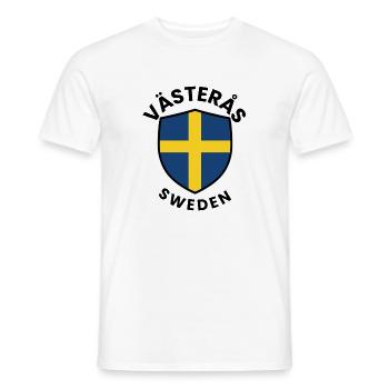 Swedish Flag Shield Emblem - Men's T-Shirt - white - Front - AI Model Male 178 dark (178cm)