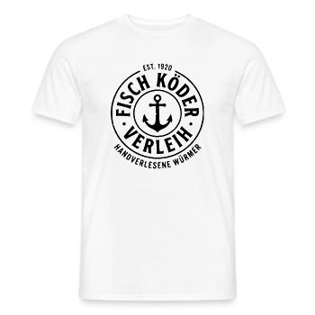 Chemise de pêcheur, location d’appâts pour poissons, chaussettes, chapeau - T-shirt homme - blanc - Devant - AI Model Male 178 dark (178cm)