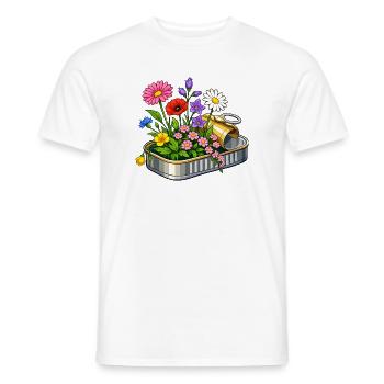 Colorful flowers in opened tin illustration - Men's T-Shirt - white - Front - AI Model Male 178 dark (178cm)