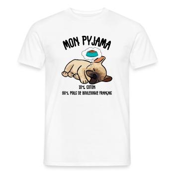 Pyjama Chien Bouledogue Français Humour - T-shirt homme - blanc - Devant - AI Model Male 178 dark (178cm)